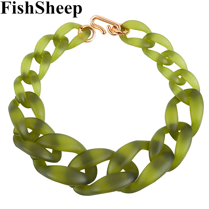FishSheep New Frosted Olive Green Acrylic Choker Necklace For Women Resin Big Chunky Chain Pendant Necklaces 2021 Fashion Jewelr