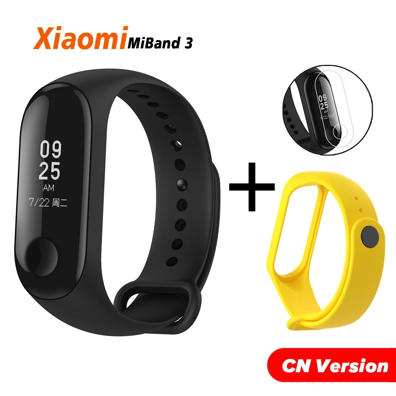 Origina Xiaomi mi band 3 глобальная версия фитнес-браслет трекер пульсометр mi band 3 Смарт-браслет для Android IOS - Цвет: add film Yellow