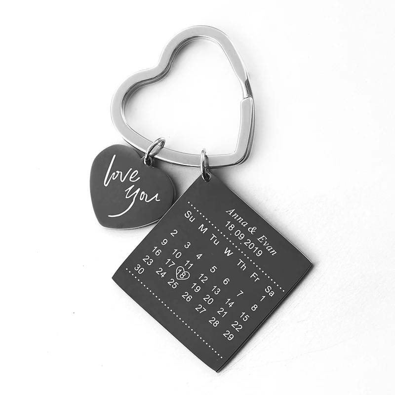 Customized Name Heart Love You Keychain Personalized Couple Birth Date