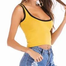 Женский модный сексуальный однотонный топ, укороченная футболка без рукавов, спортивные топы, короткий повседневный летний топ#30