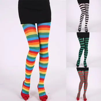 

Women Stripe Print Long Tube Knee Socks Fancy Dress Party Funny Dress Up Props Striped one-piece stockings 2020 NEW Fashion