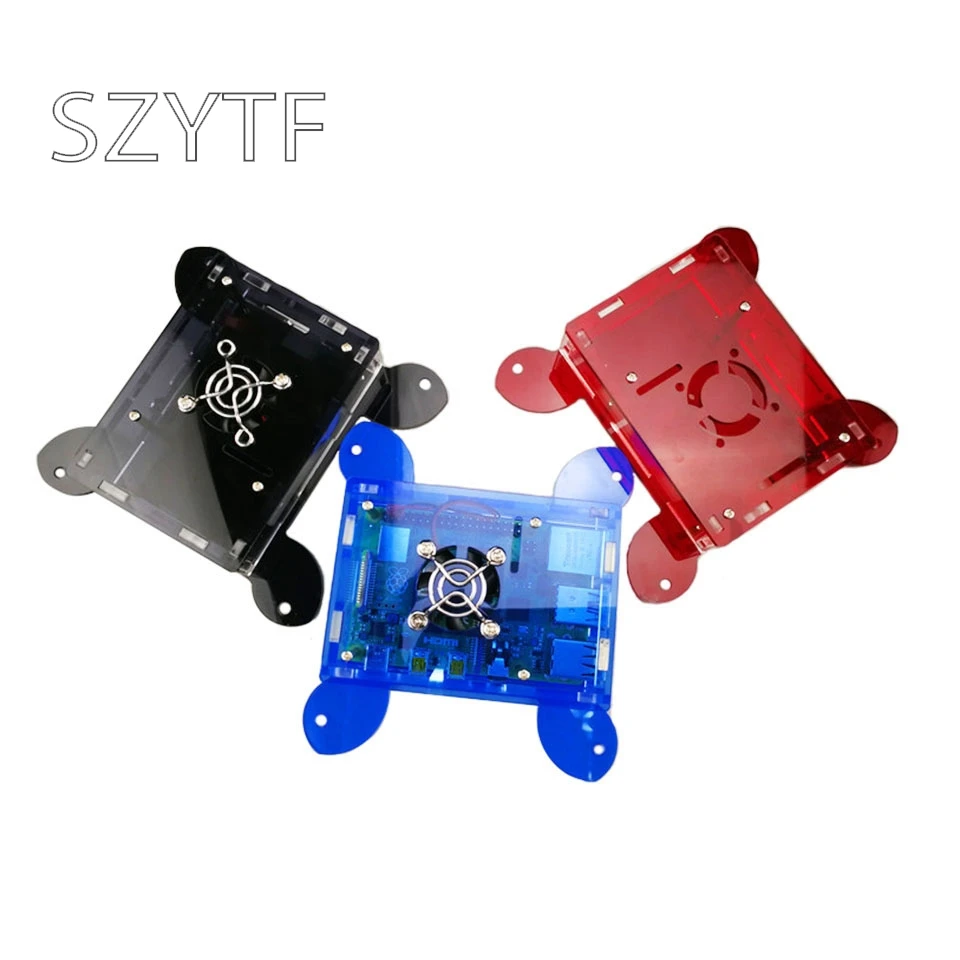 

Raspberry pi 4B Model shell spider shell with fan black blue red can be behind the wall large display