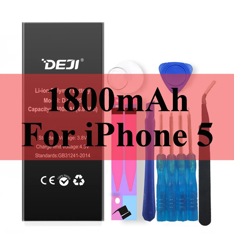 Deji Аккумулятор для Apple iPhone 5S SE 6 6s 7 4s 5 8 X SE 6Plus 6sPlus 8Plus Plus iPhone7 1430mAh-3410mAh сменный литий-полимерный батарея+бесплатный инструмент для Apple iPhone 5s SE 6 6s 7 Мобильный телефон батарея - Цвет: 1800mAh For iPhone 5