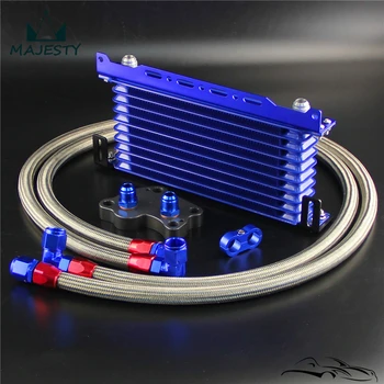 

10 Row Oil cooler w/ Mounting Bracket+Adapter Hose Kit Fits For B*MW Mini Cooper S R53