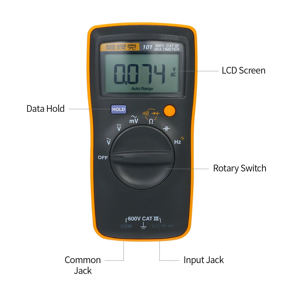 FLUKE F101 мини-мультиметр размером с ладонь портативный цифровой мультиметр Профессиональный портативный вольтметр 600 в 6000 отсчетов измеритель напряжения