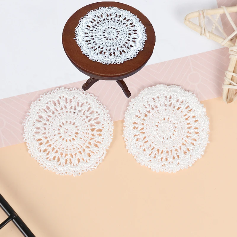 

2Pcs 1:12 Dollhouse Mini White Knitting Table Placemat Scene Model Doll House Furniture Decor