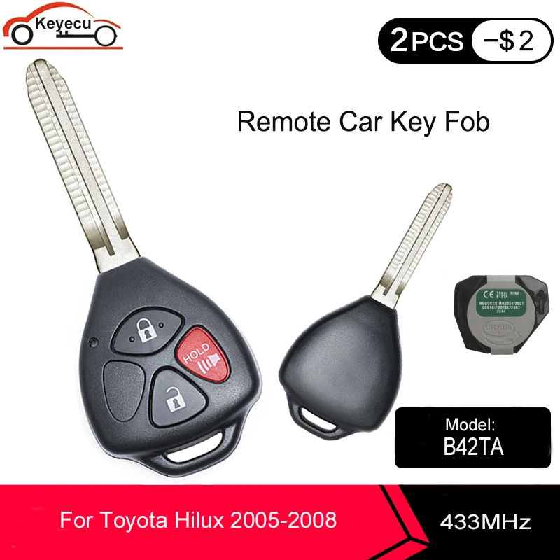 KEYECU 3 кнопки оригинальный дистанционный ключ 433 МГц 4D67 чип для Toyota Hilux 2005 2008 4Runner2003
