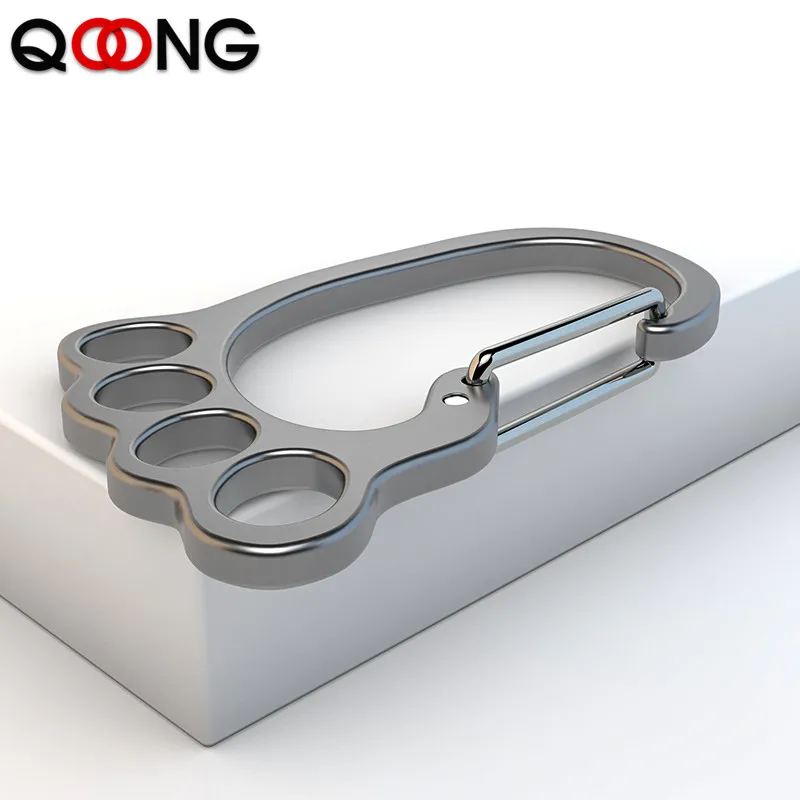 QOONG Thicken Stainless Steel Car Key Ring Holder for Men Women Big Feet Key Chain Waist Hanged Keyholder with 4 Keyrings Y66