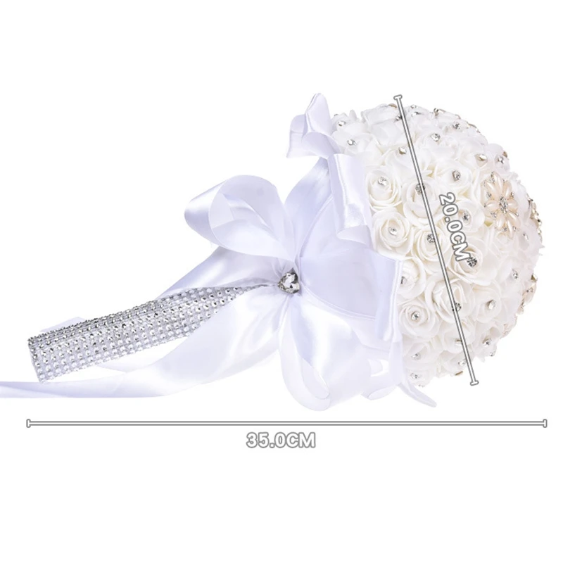 Bride Wedding Bouquet, Crystal Roses Bridesmaid Wedding Bouquet Bridal Artificial Silk Flowers Rhinestone Pearl Decoration
