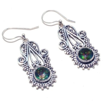 

Mystic Topaz Silver Overlay on Copper Earrings, 48 mm, E4716
