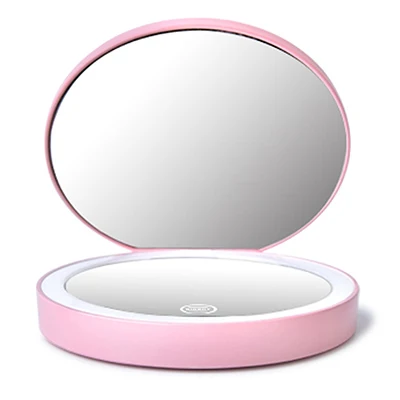 Pink Маленькое увеличительное зеркало для макияжа с перезаряжаемым светодиодным сенсорным экраном зеркало для макияжа двустороннее складное светодиодное зеркало для макияжа - Цвет: Pink