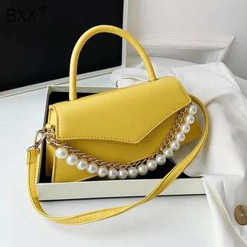 

[BXX] PU Leather Pearl Chain Bags For Women 2020 Fashion Summer Fashion Shoulder Handbags Female Travel Cross Body Bag HN284