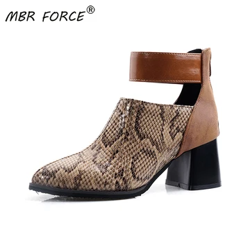 

MBR FORCE High quality Ladies Vintage Leopard Boots Punk Women PU Leather Short ankle Boots large size 34-43 shoes Woman black