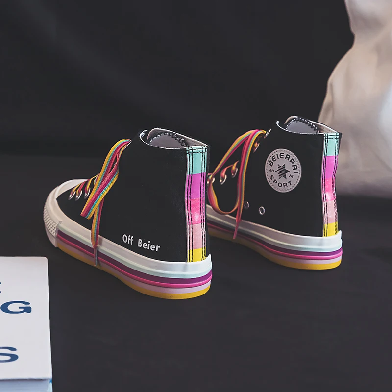 Радужный высокий Одноцветный холщовый женская обувь 2019 г. Осенняя Новая модная