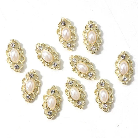 Gold Rose Alloy Rhinestone Nail Charms Valentine'S Day Limited Decor Luxury Pearl Diamond Design 3D Nail Art Accessories 1