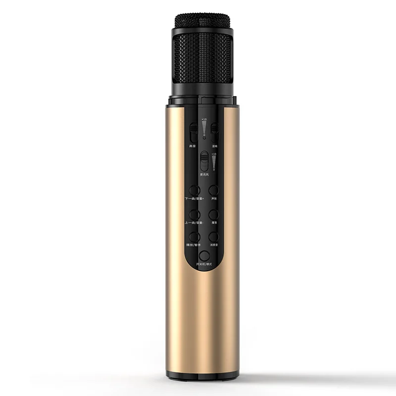 FELYBY K1 беспроводной Bluetooth телефон микрофон для прямой трансляции пение Встроенная звуковая карта, с динамиком караоке аудио микрофон - Цвет: Gold
