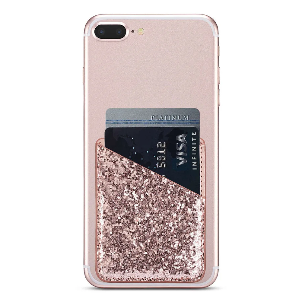 Pink Держатель для карт телефона, многофункциональный, женский, с карманом для кредитных карт, ультра тонкий, модный, практичный, самоклеющийся, с блестками, украшение мини - Цвет: Pink