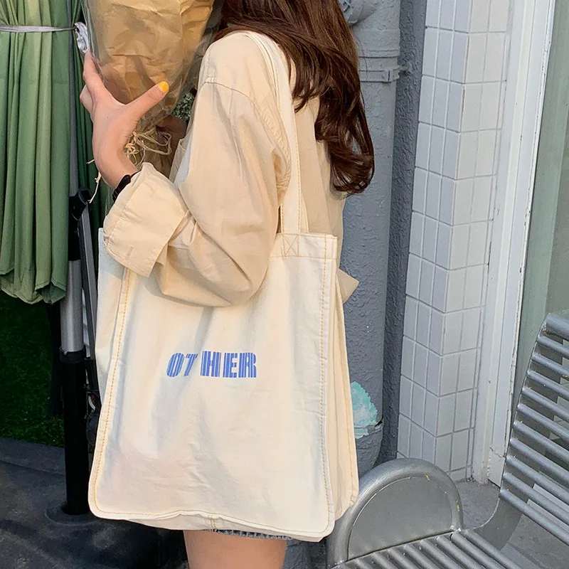 Female Large Capacity Shoulder Bag Women Canvas Letter Shopping Bag  Environmental Storage Handbag Reusable Eco Grocery Totes
