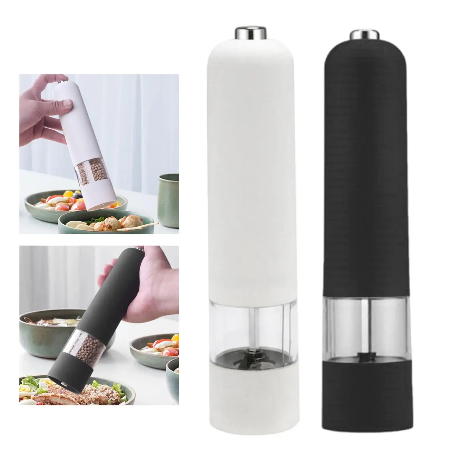 Automatic Plastic Electric Salt and Pepper Mill Grinder Shaker 22.5x5.3cm for Herb Spice Peppercorn