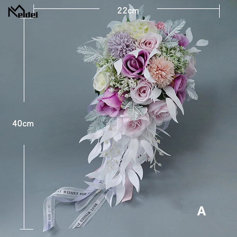 A Meldel свадебный цветок букет невесты цветы искусственные цветы Шелковые Розы Гортензия Креативный Свадебный букет водопад - Цвет: A
