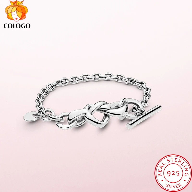 

New Style Original PAN 925 Sterling Silver Bracelet Love Knotted Heart Woman Bangles Charm Fit DIY Jewelry Christmas Gift ZY20