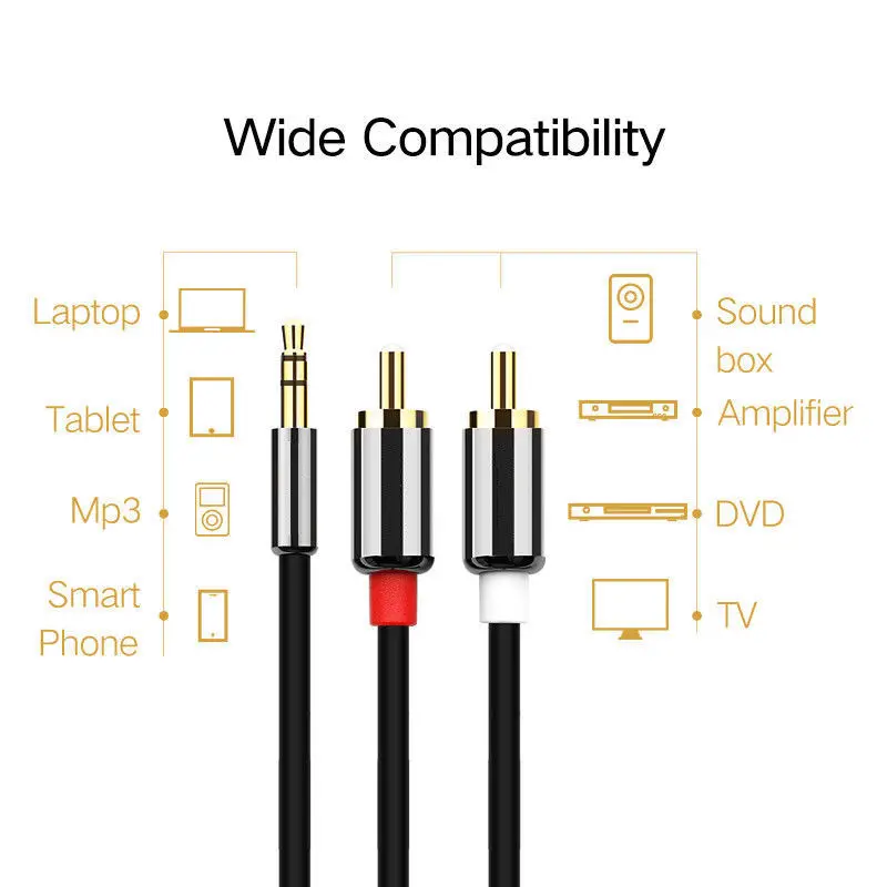 3 м HQ 5 мм мини стерео джек для 2 x RCA Twin Phono аудио Aux кабель свинцово Золотой PC TV