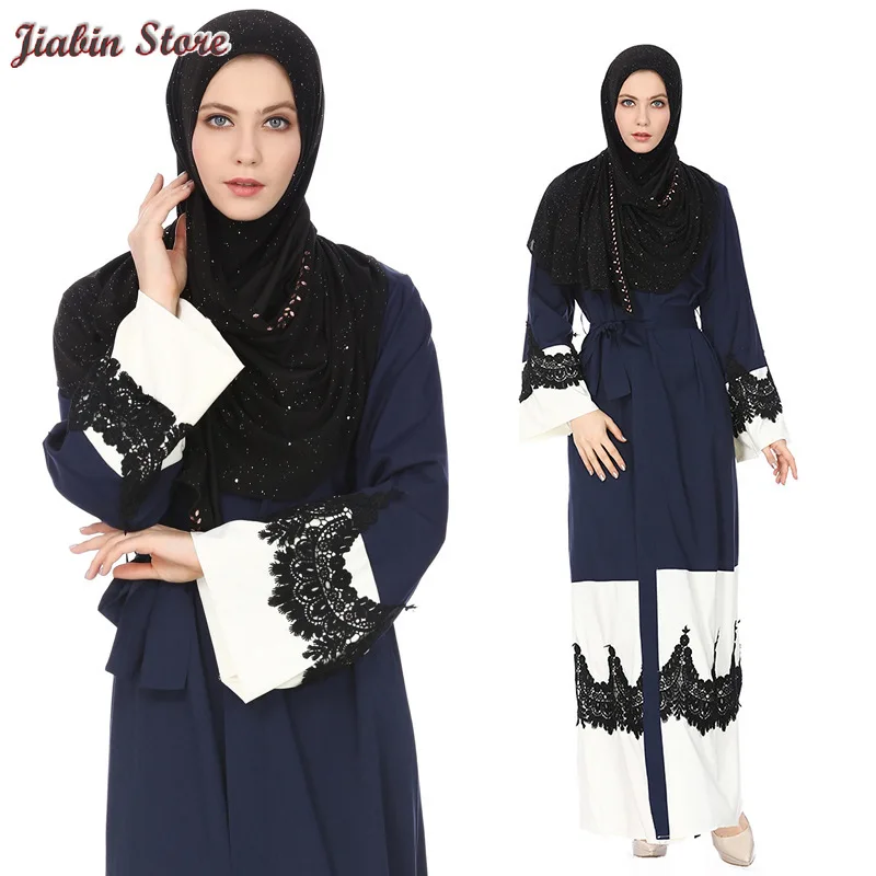 

Dubai Kaftan Dress Muslim Party Abaya Women Lace-up Arabic Lace Cardigain Patchwork Turkey Islam Prayer Caftan Marocain Dresses