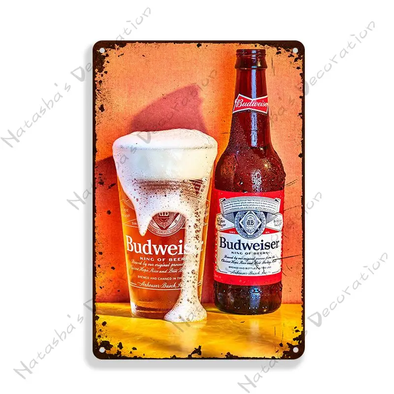 Budweiser-Affiche vintage en métal pour décoration murale, plaque de bière, homme, diversification, maison, garage, 18 pièces