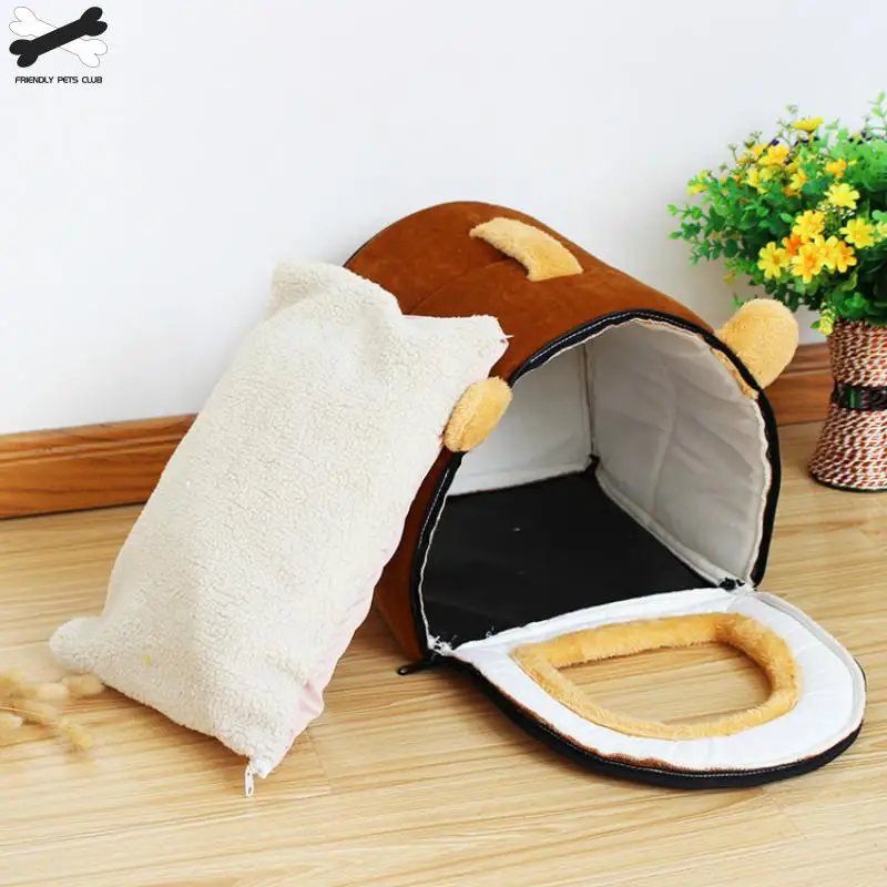 Comfortable Cat Warm Cave Lovely Bow Design Puppy Winter Bed House Kennel Fleece Soft Nest For Small Medium Dog House For Cat