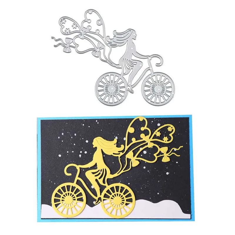YaMinSanNiO Gril on Bicycle Dies with Heart Ballon Metal Cutting for Card Making Scrapbooking Embossing Die Cut Craft | Дом и сад