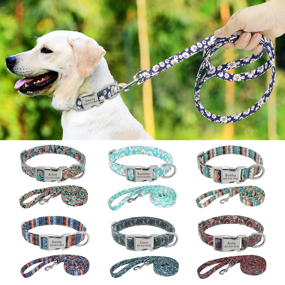 

Dog Collar Leash Personalized Custom Nylon Dog Collar Lead Name ID Tags For Small Medium Large Dog Pitbull Bulldog Beagle Collar