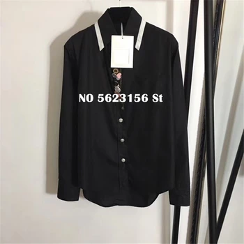

2020 summer women shirt 100% cotton luxury design button decoration long-sleeved womens tops and blouses black shirts
