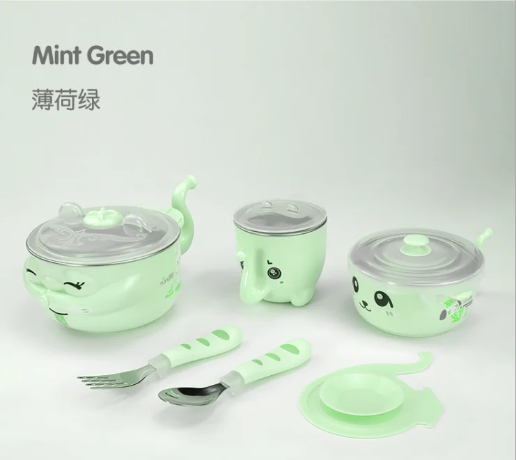 Mint Green Набор детской посуды из нержавеющей стали 316, набор из шести предметов для холодной и горячей изоляции - Цвет: Mint Green