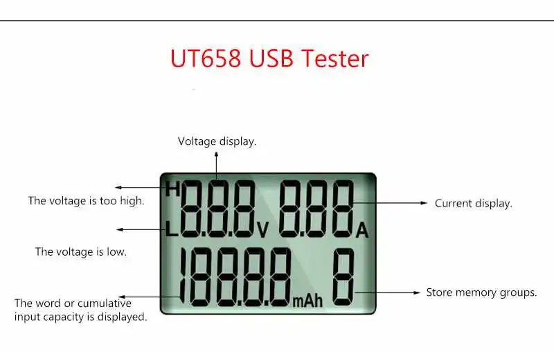 La test UT658 USB lcd дисплей батарея Емкость тестовая er U диск ноутбук зарядное устройство мобильного телефона Напряжение Ток Мощность тестовая Машина