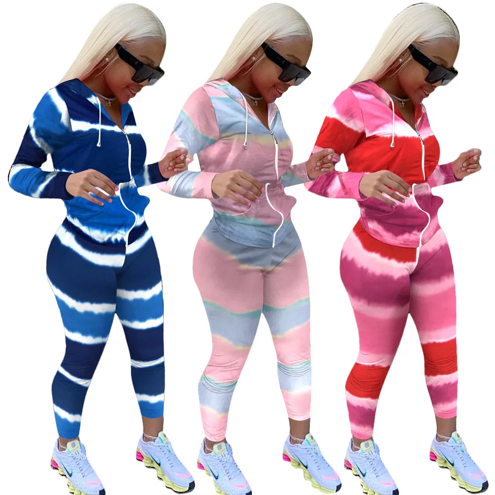 

2020 Autumn Women Tracksuit Hot Style Model Gradient Color Long Sleeves European And American Casual Two Piece Set
