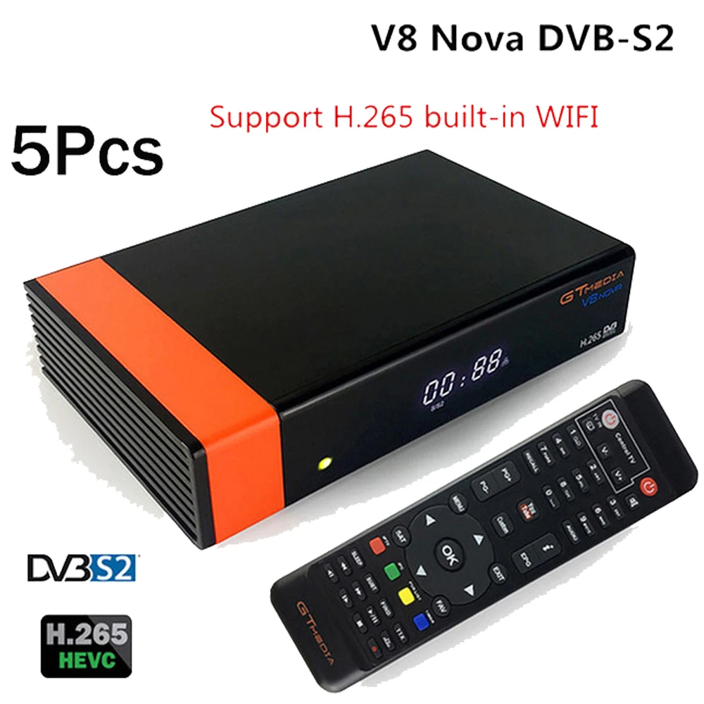 

5Pcs/lot Gtmedia V8 NOVA same as free sat V9 SUPER DVB S2 satellite receiver Builtin wifi support H.265, AVS better V9 super