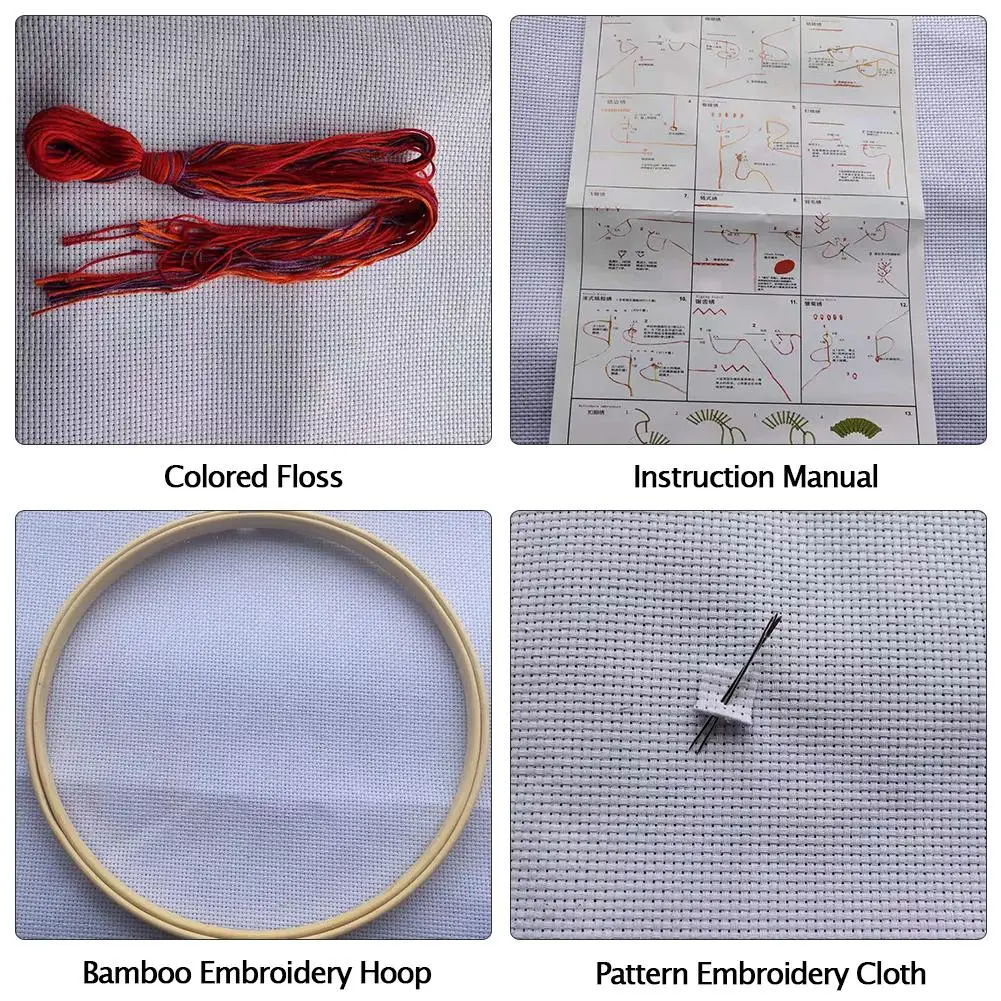 DIY Embroidery Cross Stitch Kit With Patterned Handmade Embroidery Cloth Bamboo Hoop Manual Needle Color Threads For Beginner