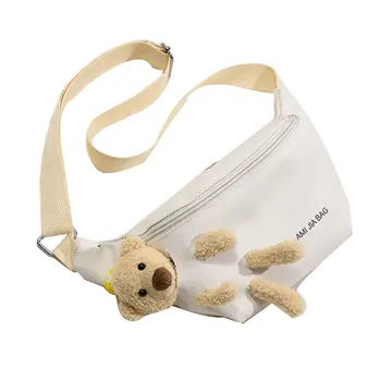 

Cute Small Bag Female Bear Chest Bag Harajuku Student Summer Messenger Bag Polyester Canvas Chest Bag