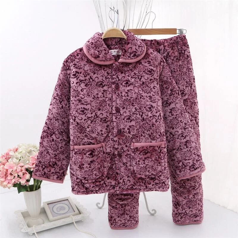 Pajamas women's winter flannel three-layer cotton and plush thickened warm cotton jacket cotton jacket suit home clothes womens pyjama sets Pajama Sets