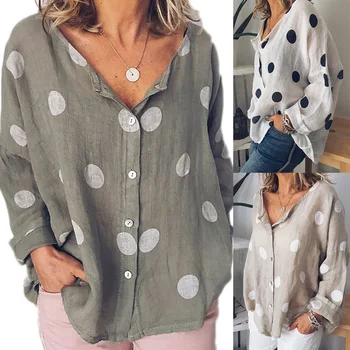 

clothing OWLPRINCESS 2019 Summer Women's Polkadot Cardigan Fashion V-neck Long-Sleeved Printed Shirt