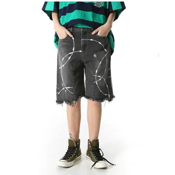 

Streetwear dos homens Quebrado Hem Shorts Jeans Casuais Masculinos Shorts Jeans Curto Calças De Rua do Hip Hop