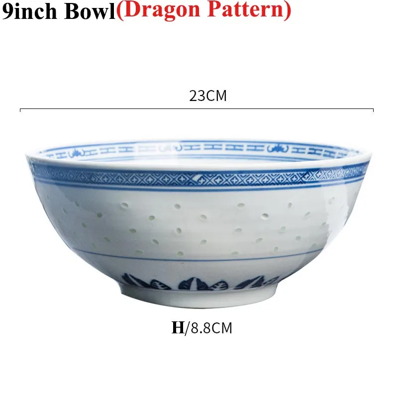 9inch Bowl (Dragon) 5/6/7/8/9 дюймов Винтаж одежда в китайском стиле; цвет синий и белый фарфор пиалы Цзиндэчжэнь полые Керамика посуда Ramen миска дракон - Color: 9inch Bowl (Dragon)