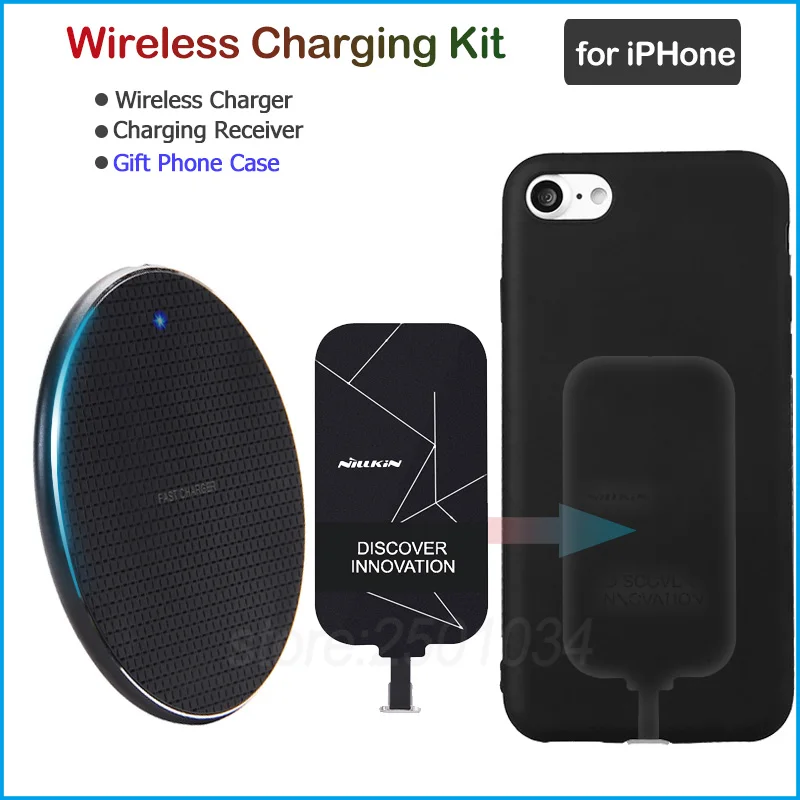 

Qi Fast Wireless Charging for iPhone 6 6s 7 Plus Qi Wireless Charger + Charging Receiver Adapter Gift Soft TPU Case