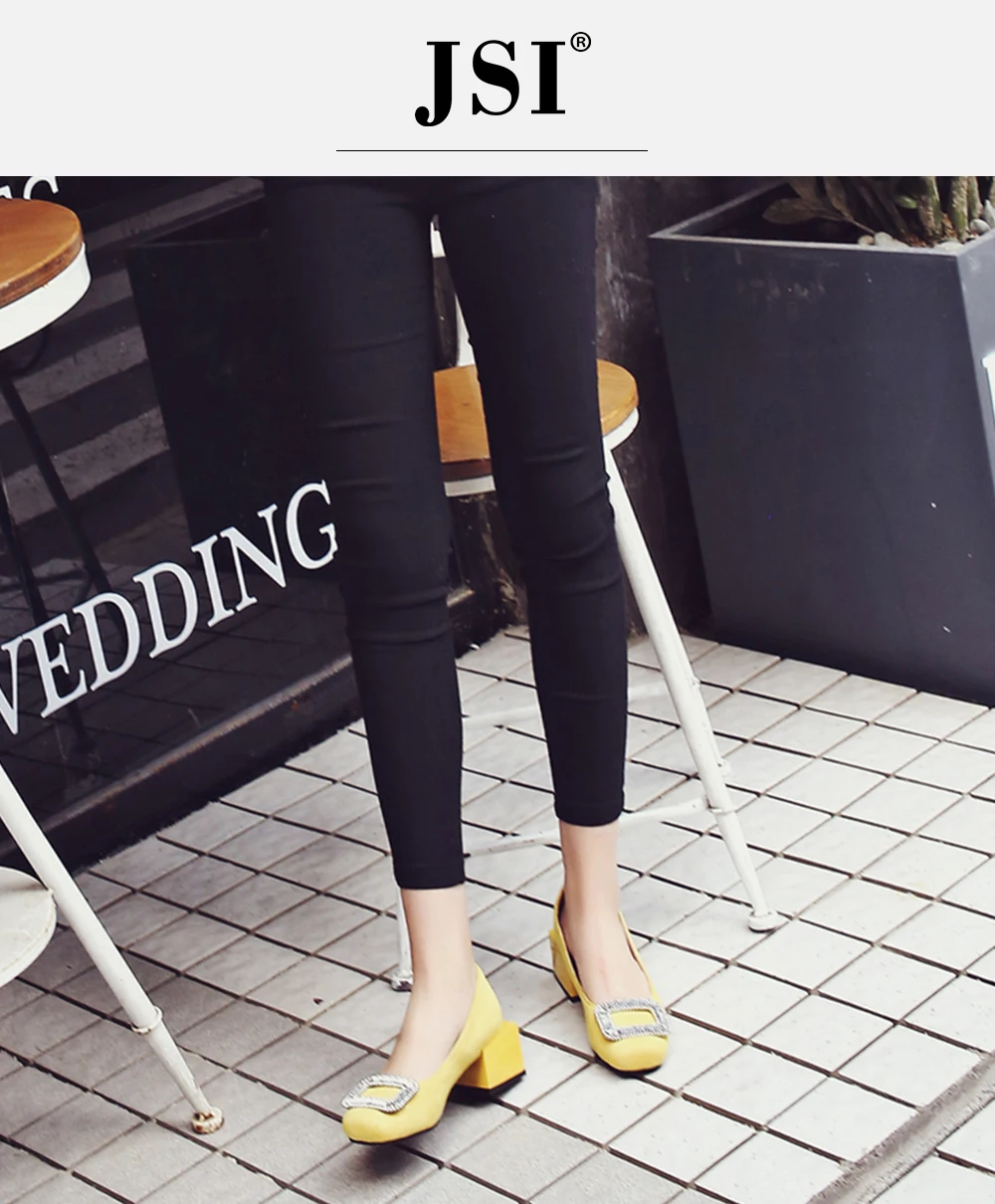 JSI/Женская обувь; женские туфли на среднем каблуке с квадратным носком без застежки; однотонные классические женские туфли-лодочки из флока ручной работы на квадратном каблуке; JE138