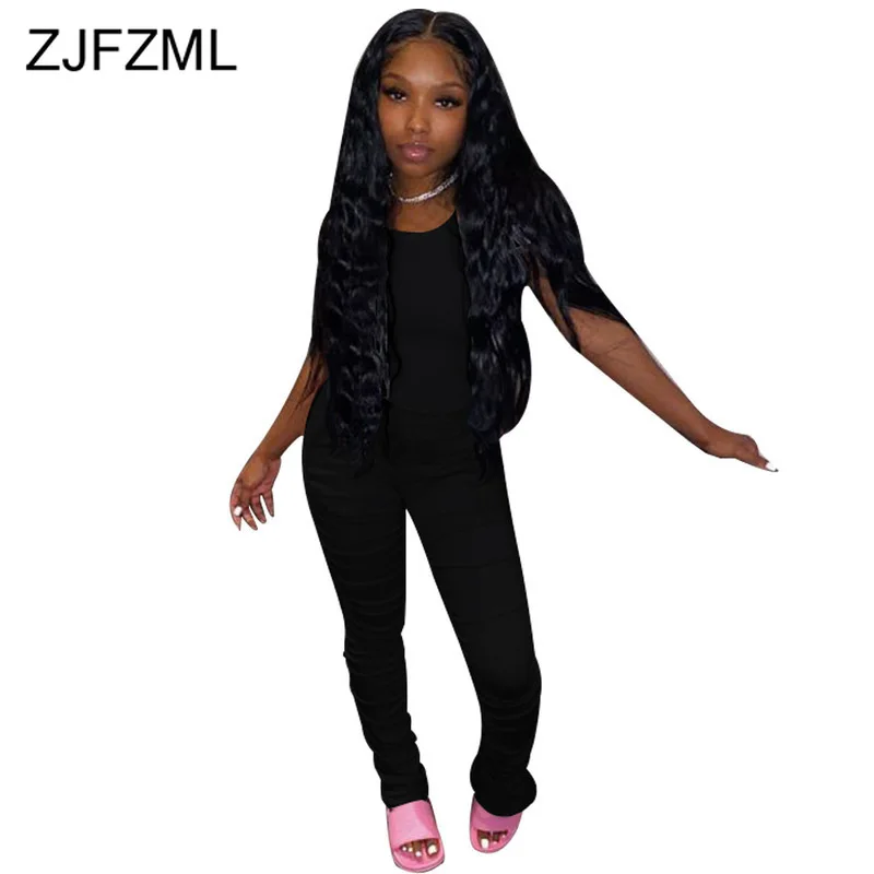 

Sexy Solid Fitness Tracksuit Two Piece Set Summer Bandage Top And Ruched Bell Bottom Pant Sweat Suits 2 Piece Set Club Outfit