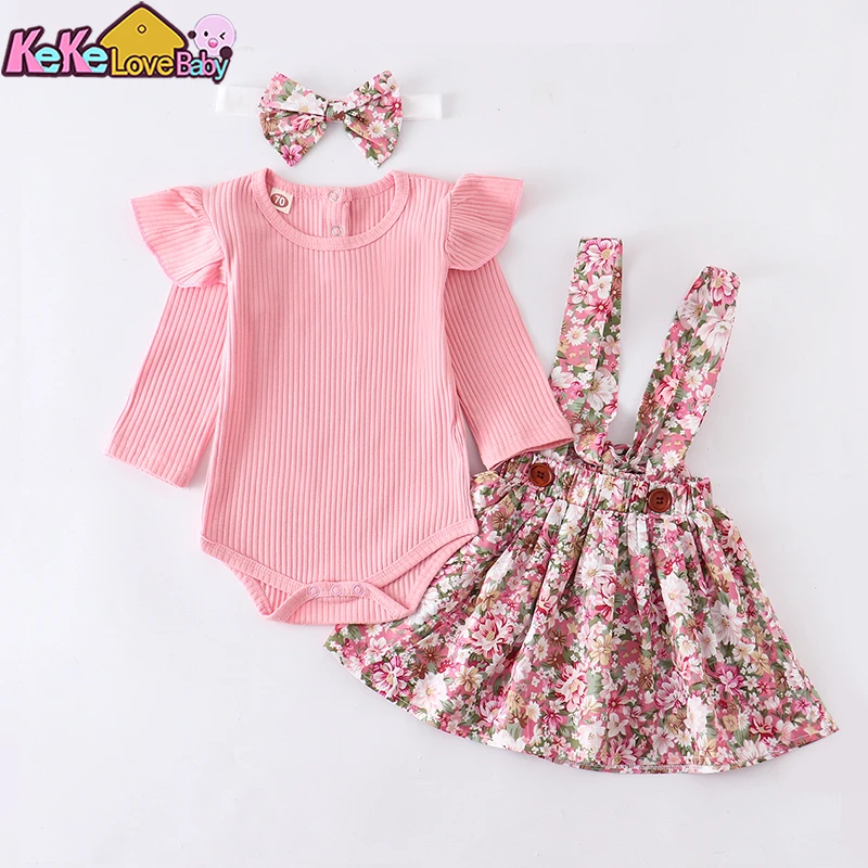 baby clothing set essentials Newborn Baby Girl Clothes Spring Autumn Pink Romper Ruffles Floral Skirts Headband Infant Outfits Toddler Clothing 0-24 Months baby clothes in sets	