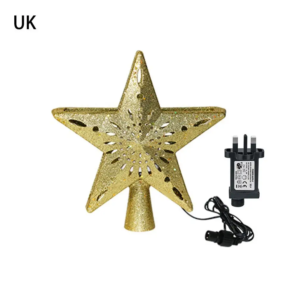 3D Star Christmas Tree Topper Lighted Star Tree Topper With Rotating Snowflake Projection Light For Christmas Tree Ornament - Цвет: UK