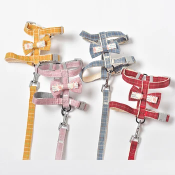 

Easy Lock Dog Harness And Leash Set For Small Medium Dogs Puppy Basic Plaid Bowknot No Pull Harness Walking Training Cat Leash