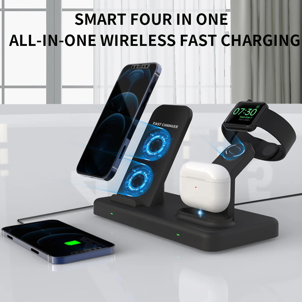 15W wireless charger 4-in-1 inductive charging stand desktop for iPhone 13 12 11 airplads Apple Iwatch 6 station | Мобильные