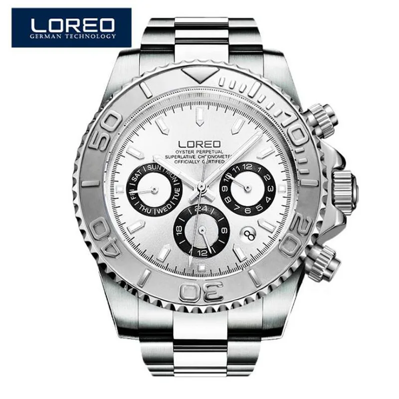 Relogio Masculino LOREO Новые спортивные мужские часы для дайвинга лучший бренд класса люкс полностью стальные автоматические механические часы водонепроницаемые 200 м - Цвет: Steel strap 04